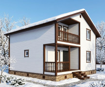 Каркасный дом 8 на 8 с балконом и террасой